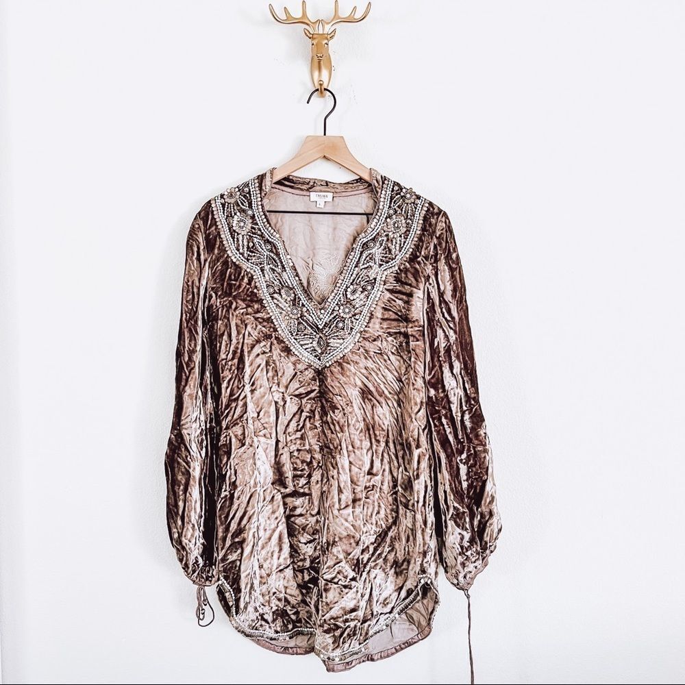Tashia london V Neck Silk Brown Tunic Top Size Large - Picture 1 of 9